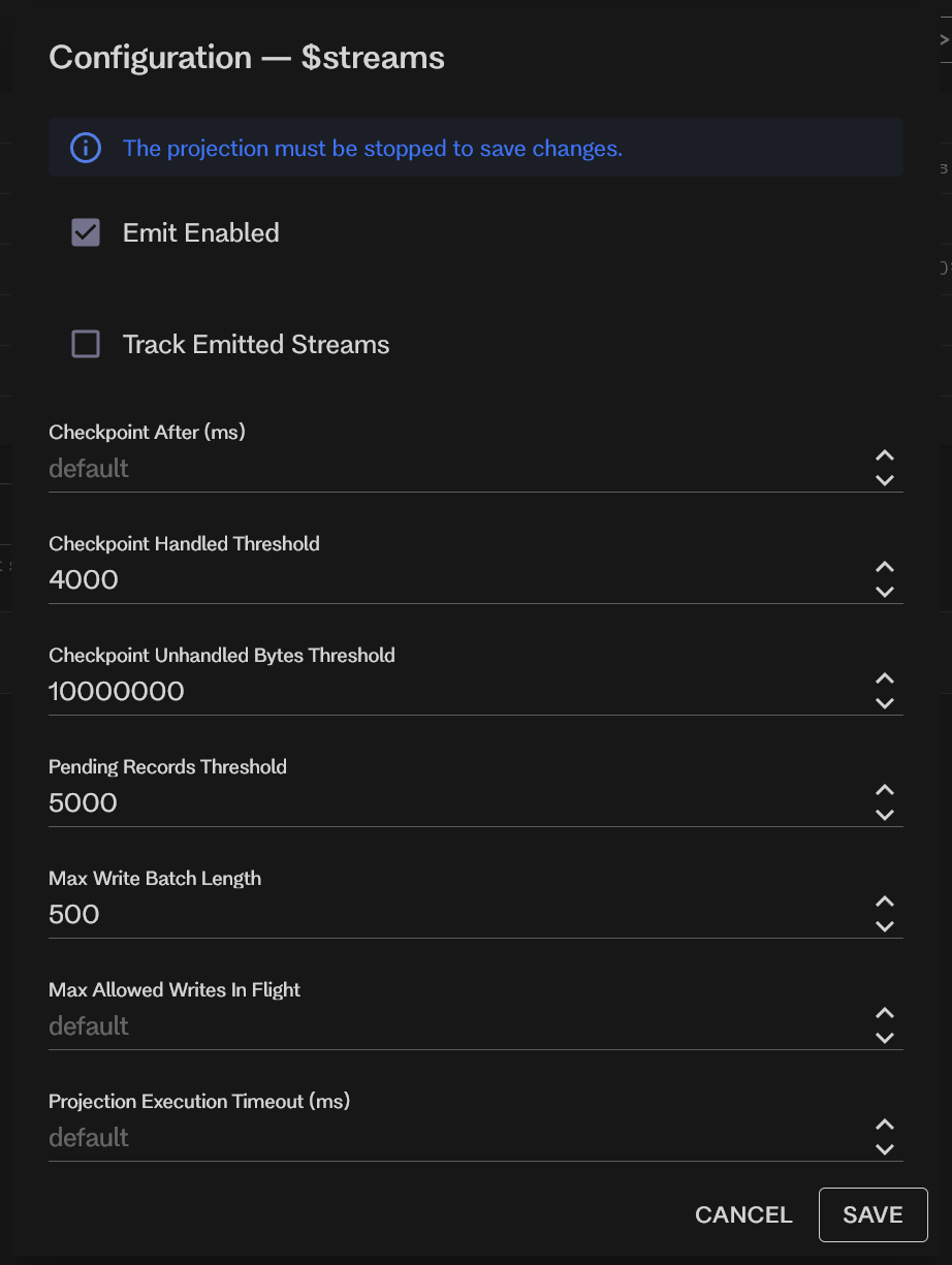 Projection configuration in the embedded UI
