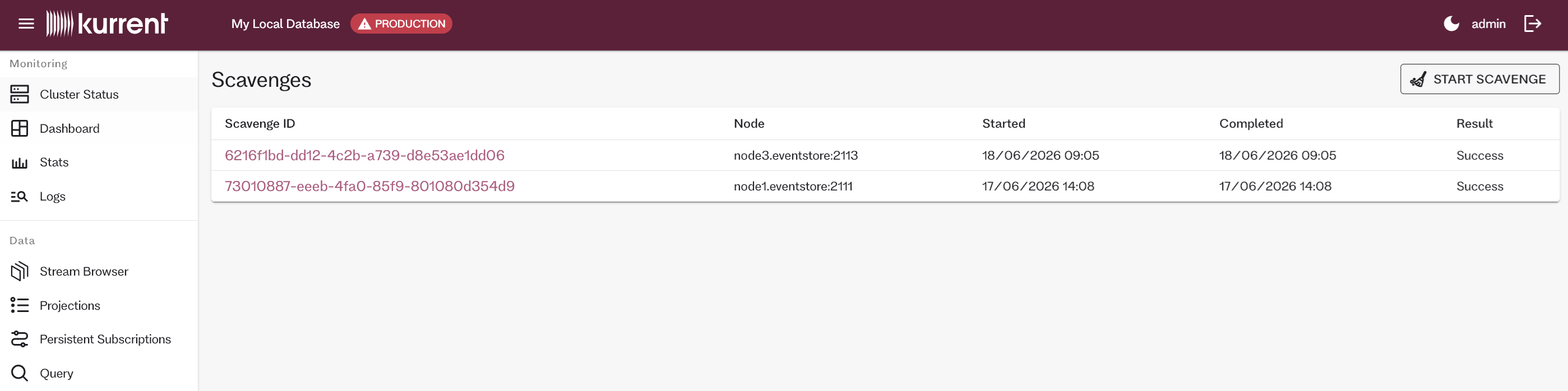 Start a scavenge in the embedded UI