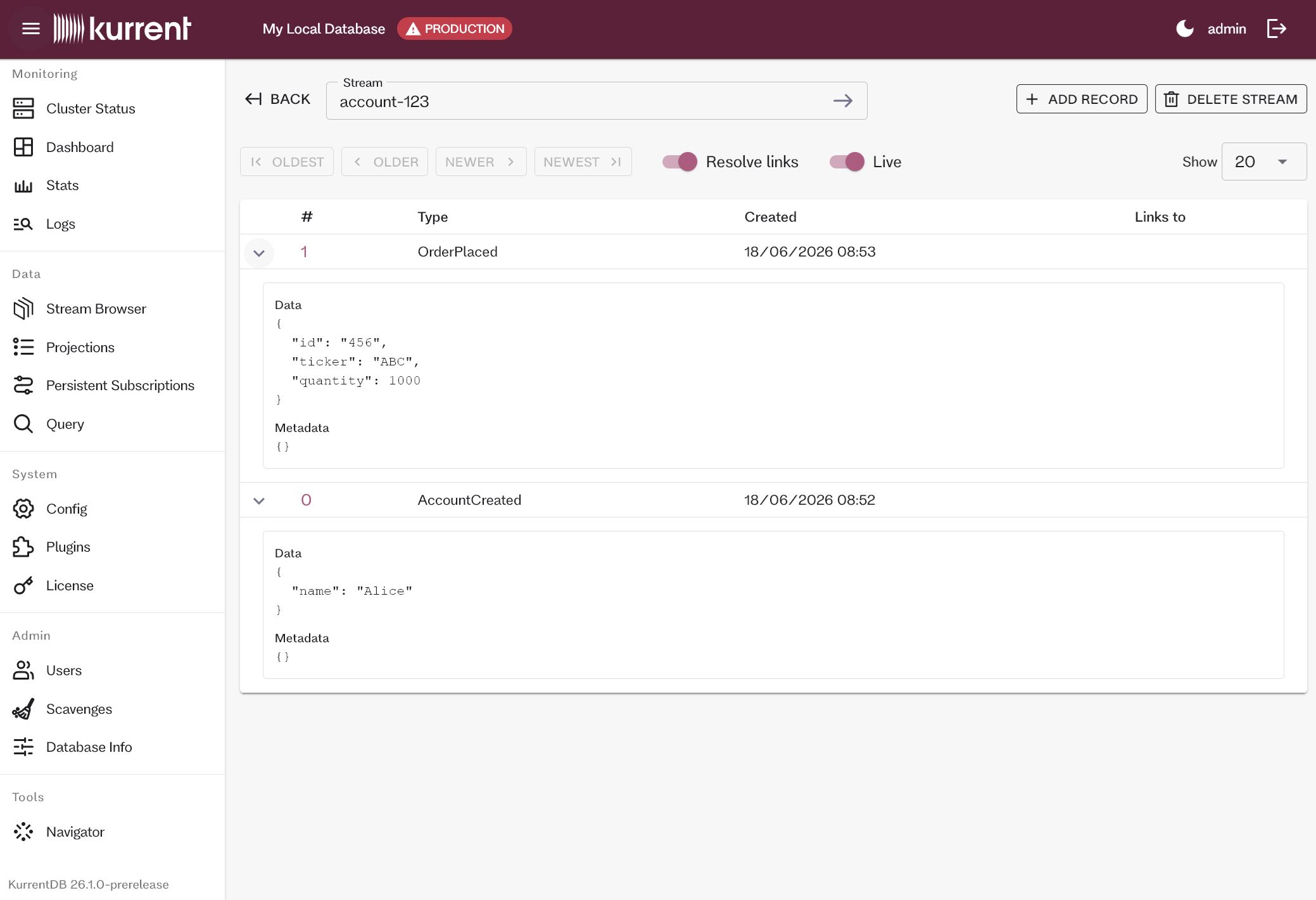 Embedded UI stream detail