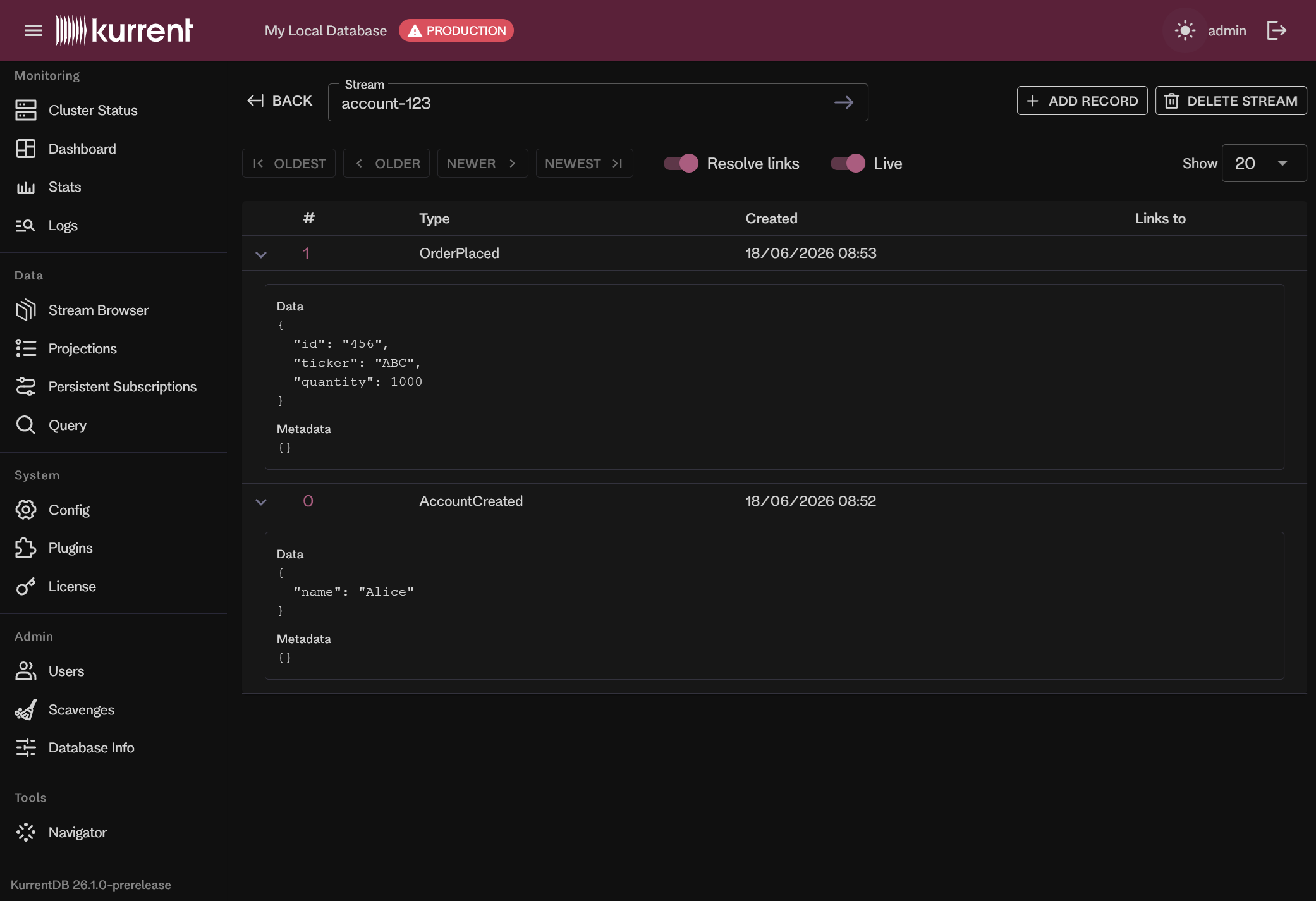 Embedded UI stream detail